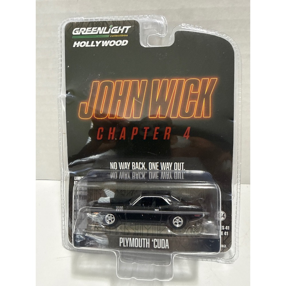 Greenlight John Wick Chapter 4 Plymouth Cuda 1:64 Diecast Car Series 41 Black